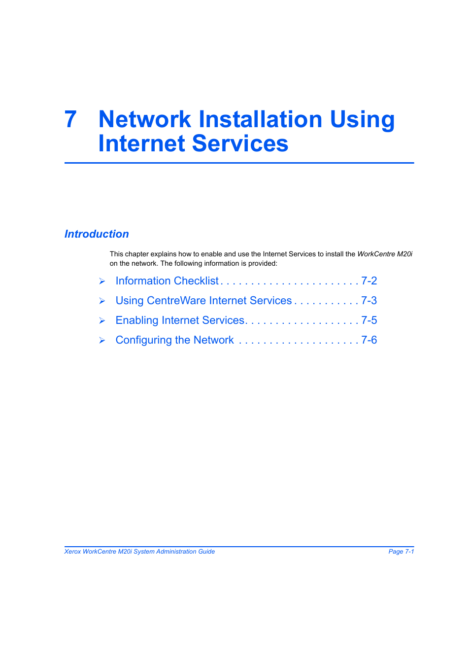 7 network installation using internet services, Introduction, 7 network installation using internet services -1 | Introduction -1 | Xerox WorkCentre M20-M20i-2723 User Manual | Page 89 / 218