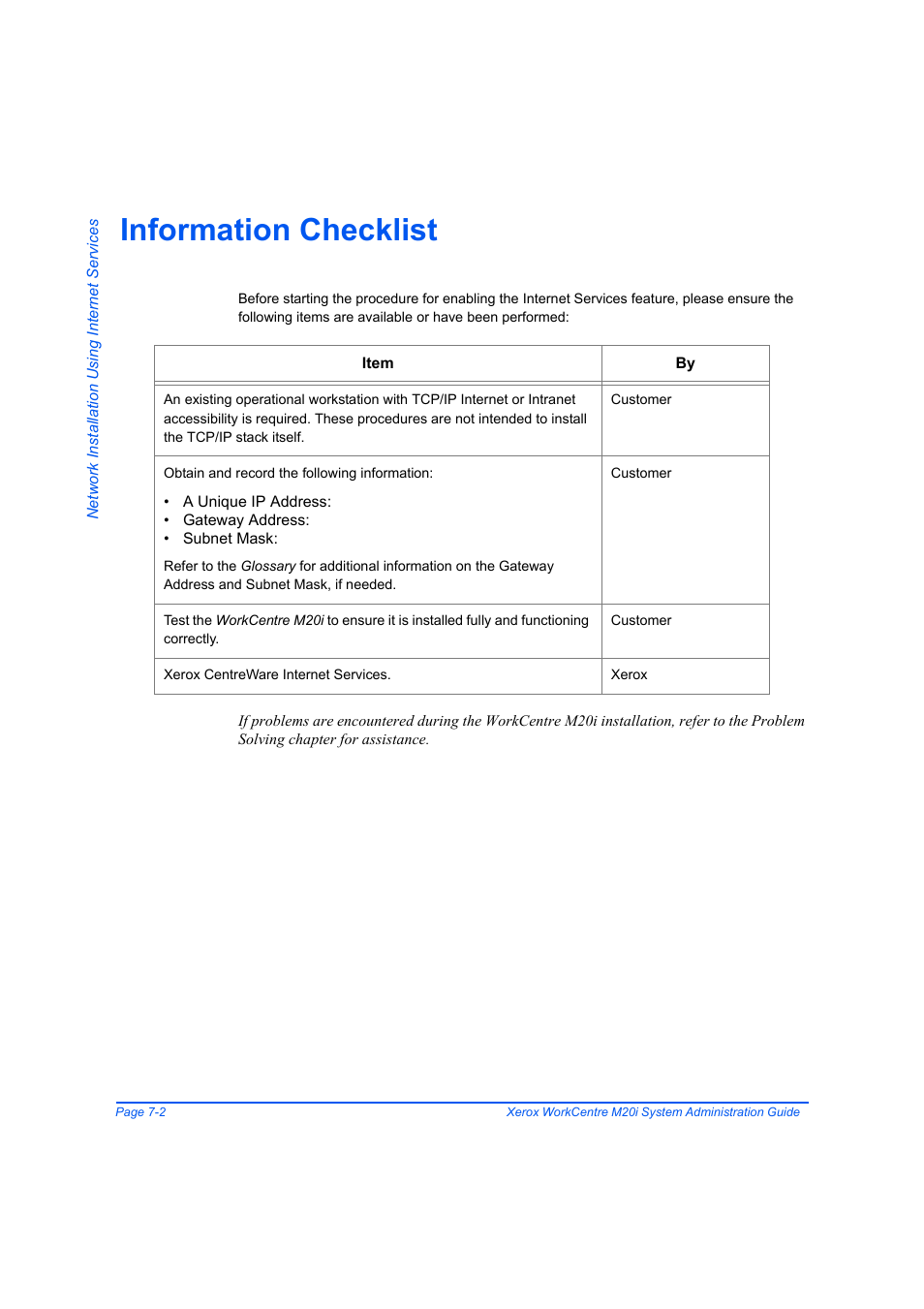 Information checklist, Information checklist -2 | Xerox WorkCentre M20-M20i-2723 User Manual | Page 90 / 218