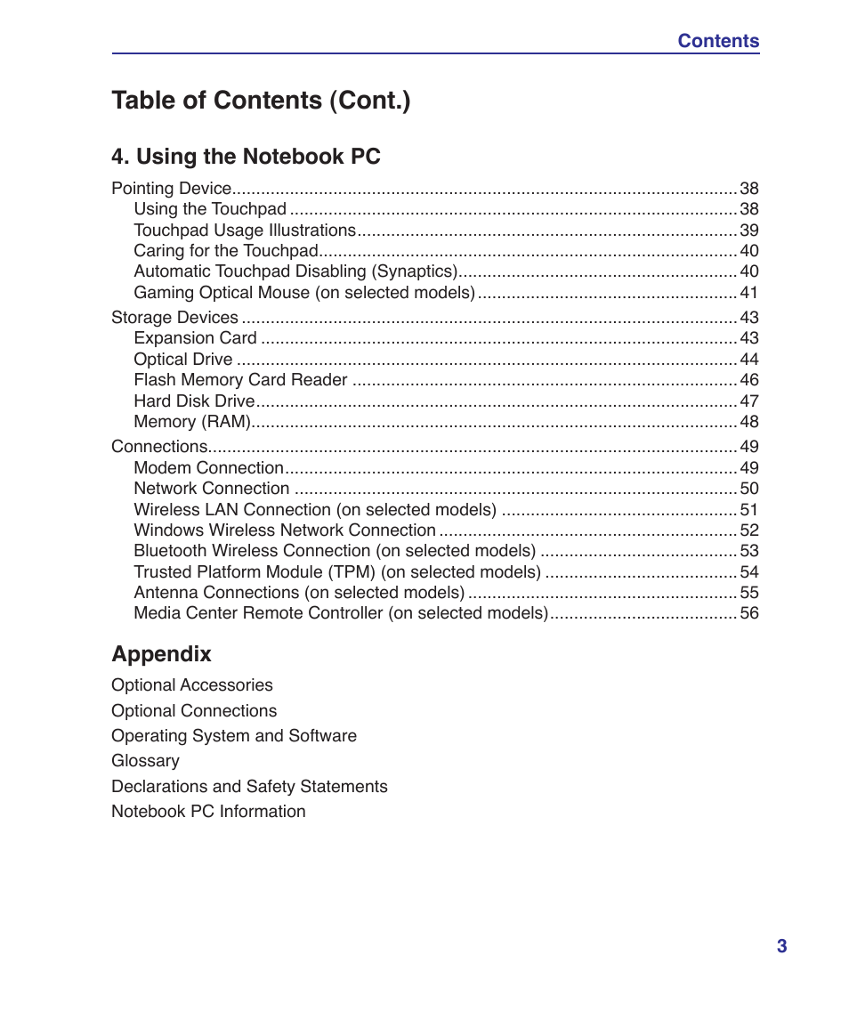 Table of contents (cont.) | Asus E3179 User Manual | Page 3 / 91