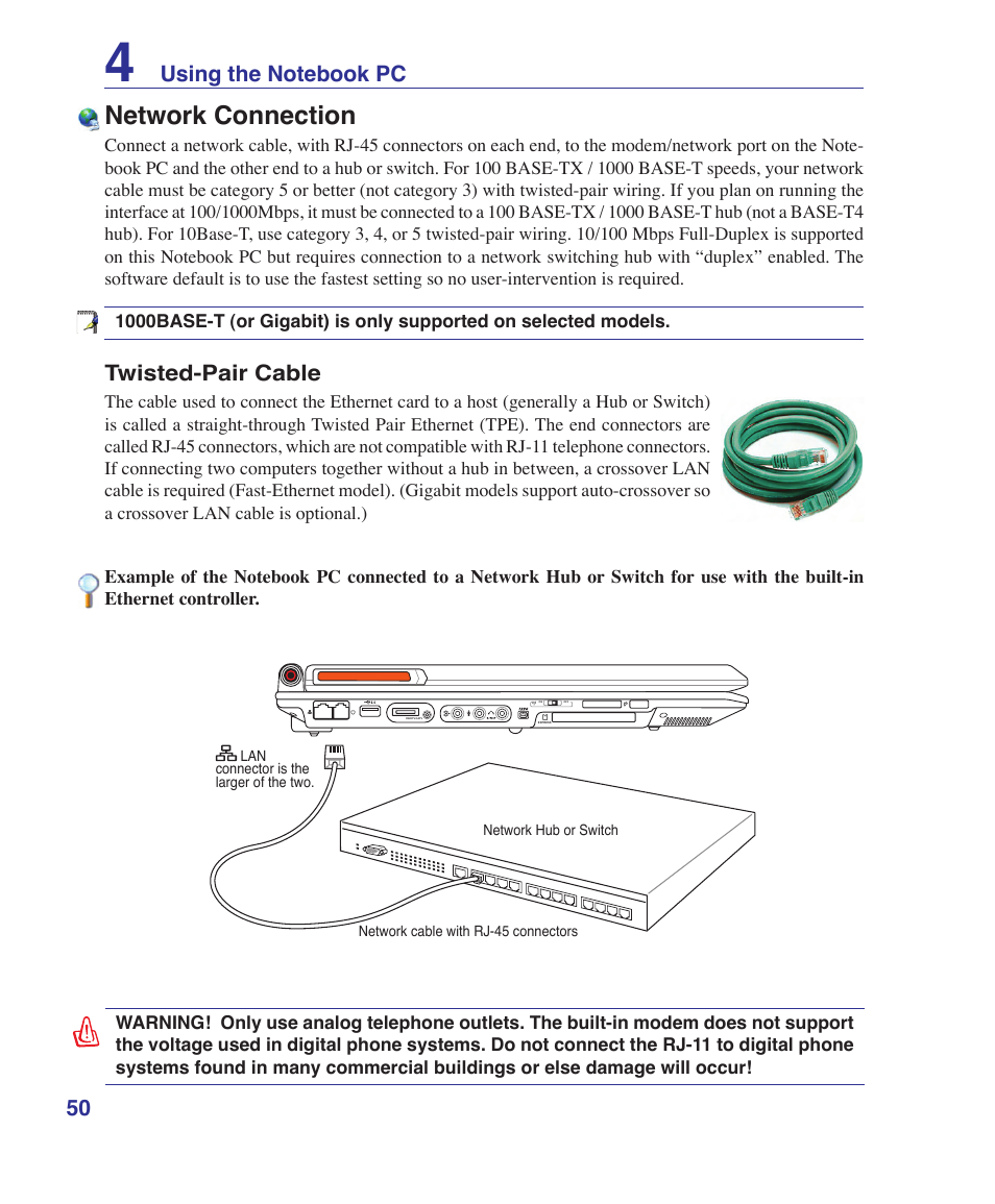 Network connection | Asus E3179 User Manual | Page 50 / 91