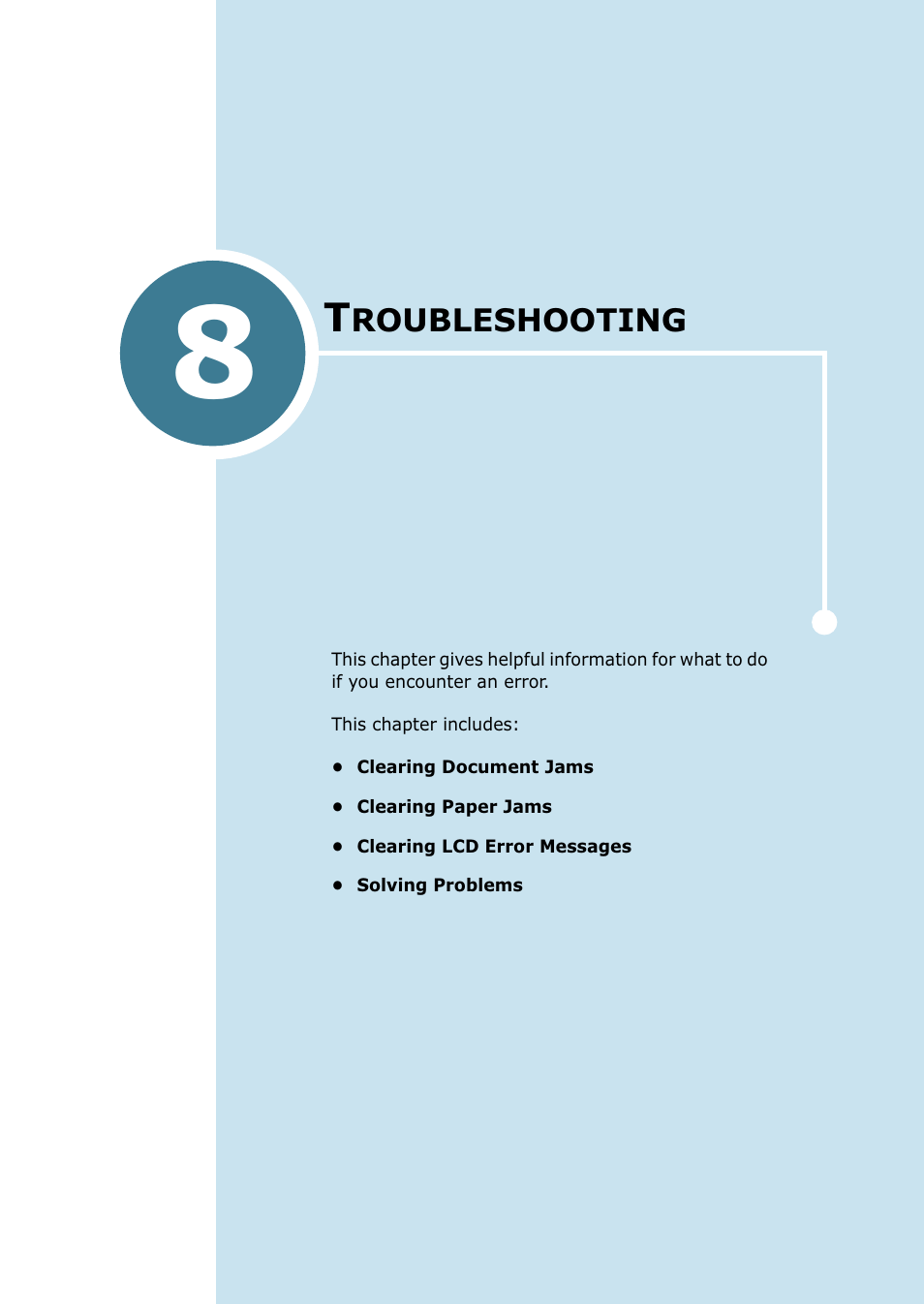 Troubleshooting, Chapter 8 | Xerox WorkCentre PE16-i-4381 User Manual | Page 108 / 201