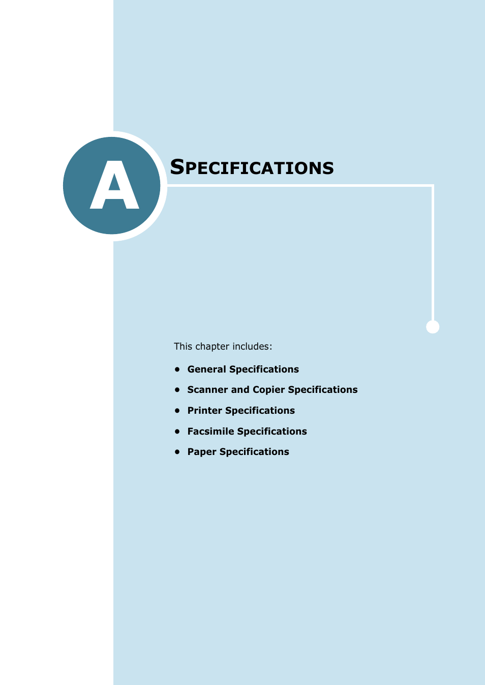 Specifications, Chapter a | Xerox WorkCentre PE16-i-4381 User Manual | Page 134 / 201