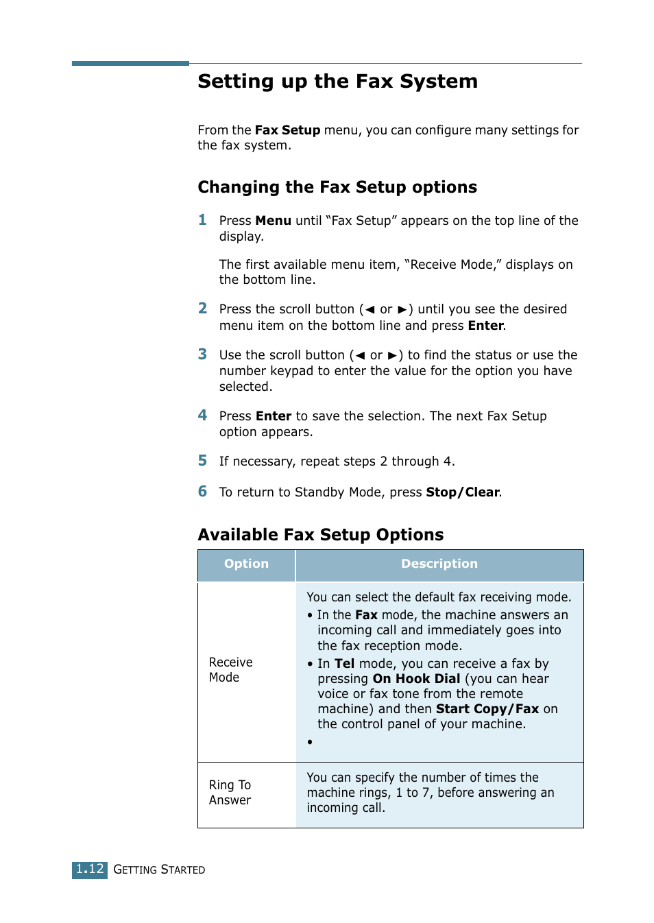 Setting up the fax system, Changing the fax setup options, Available fax setup options | Xerox WorkCentre PE16-i-4381 User Manual | Page 160 / 201