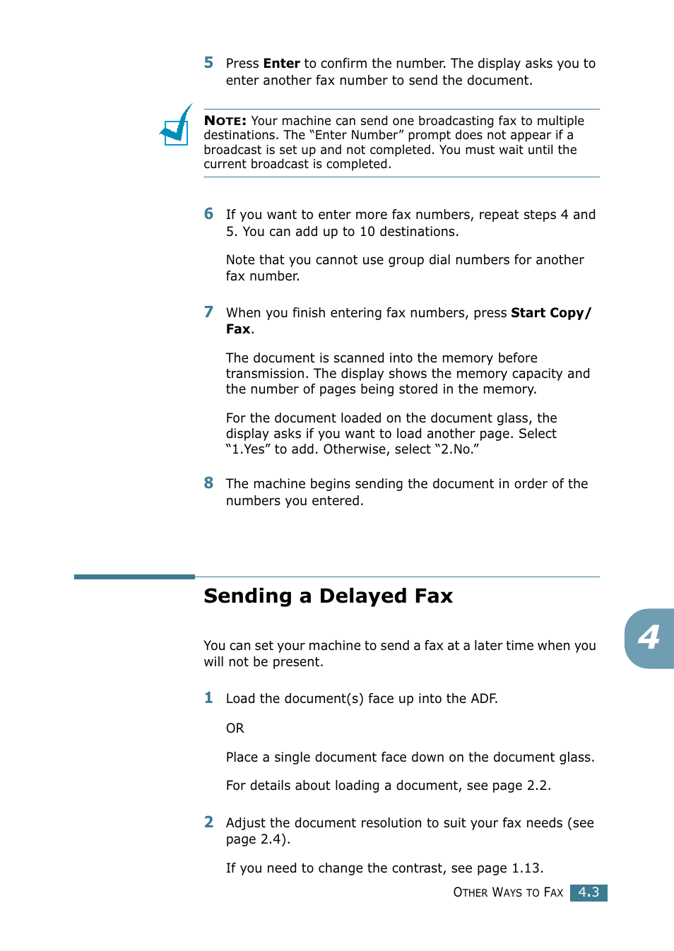 Sending a delayed fax | Xerox WorkCentre PE16-i-4381 User Manual | Page 183 / 201