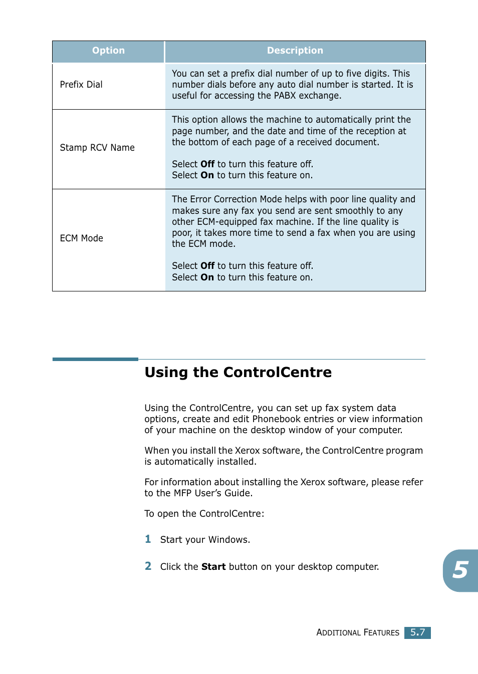 Using the controlcentre | Xerox WorkCentre PE16-i-4381 User Manual | Page 195 / 201