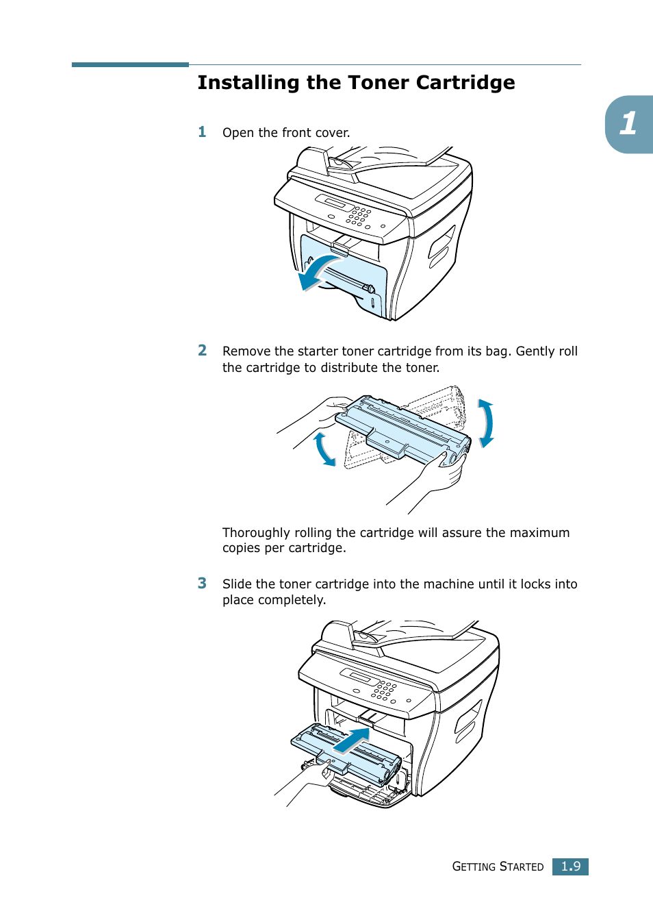 Installing the toner cartridge | Xerox WorkCentre PE16-i-4381 User Manual | Page 26 / 201