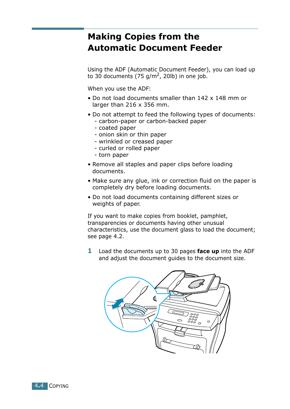 Making copies from the automatic document feeder, Making copies from the automatic document, Feeder | Xerox WorkCentre PE16-i-4381 User Manual | Page 57 / 201