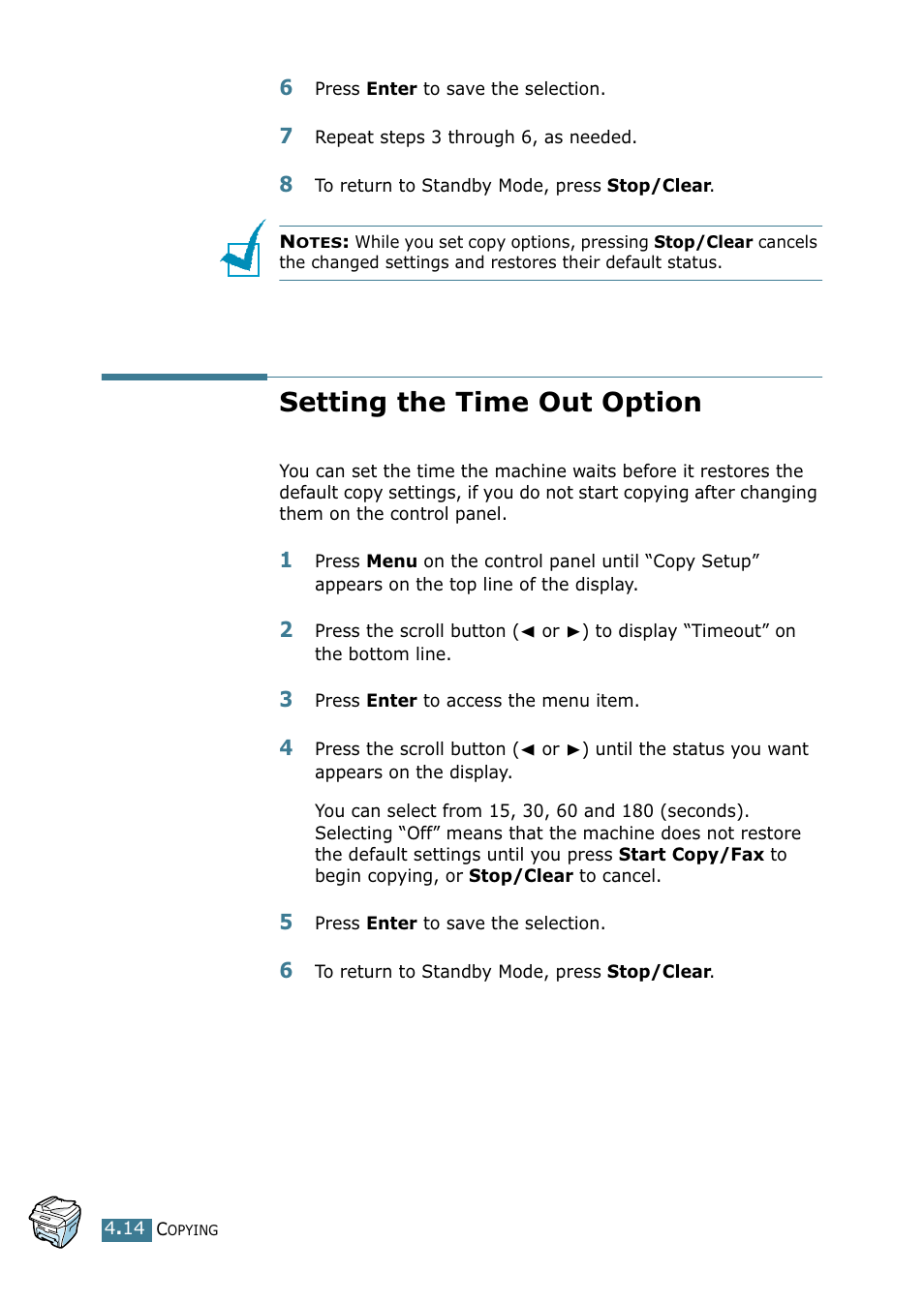 Setting the time out option | Xerox WorkCentre PE16-i-4381 User Manual | Page 67 / 201