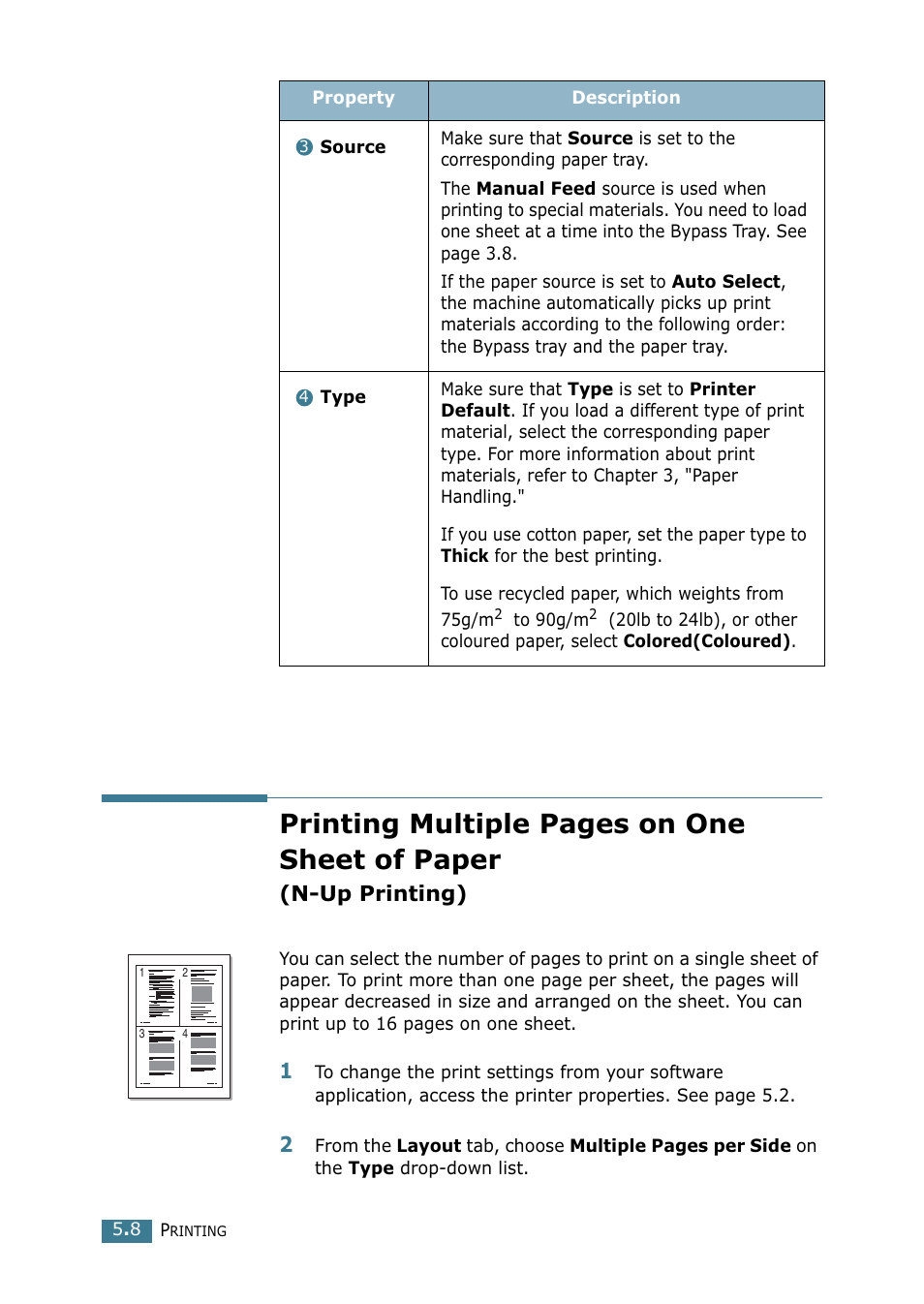 N-up printing), Printing multiple pages on one sheet of paper | Xerox WorkCentre PE16-i-4381 User Manual | Page 75 / 201