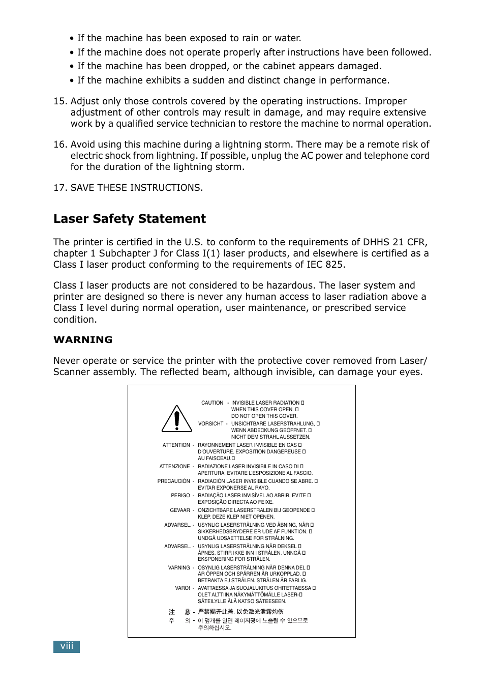 Laser safety statement | Xerox WorkCentre PE16-i-4381 User Manual | Page 9 / 201