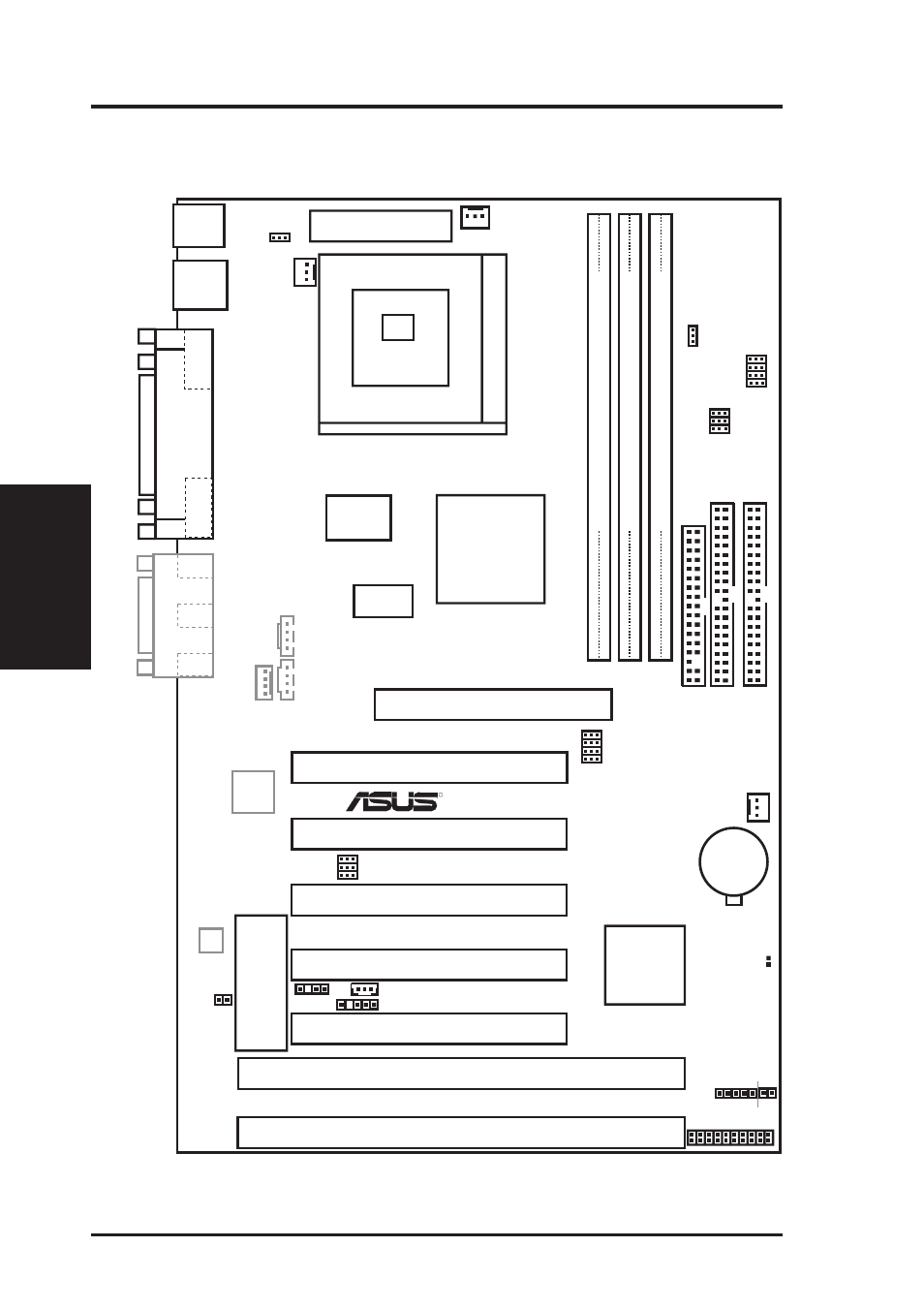 Iii. installation, Asus p5a motherboard layout, 12 asus p5a user’s manual | Motherboard layout iii. inst alla tion, Dimmed components are optional, Ali aladdin v m1541 agpset, Ps2 kbms, Cpu zif socket 7, Parallel port | Asus P5A User Manual | Page 12 / 72