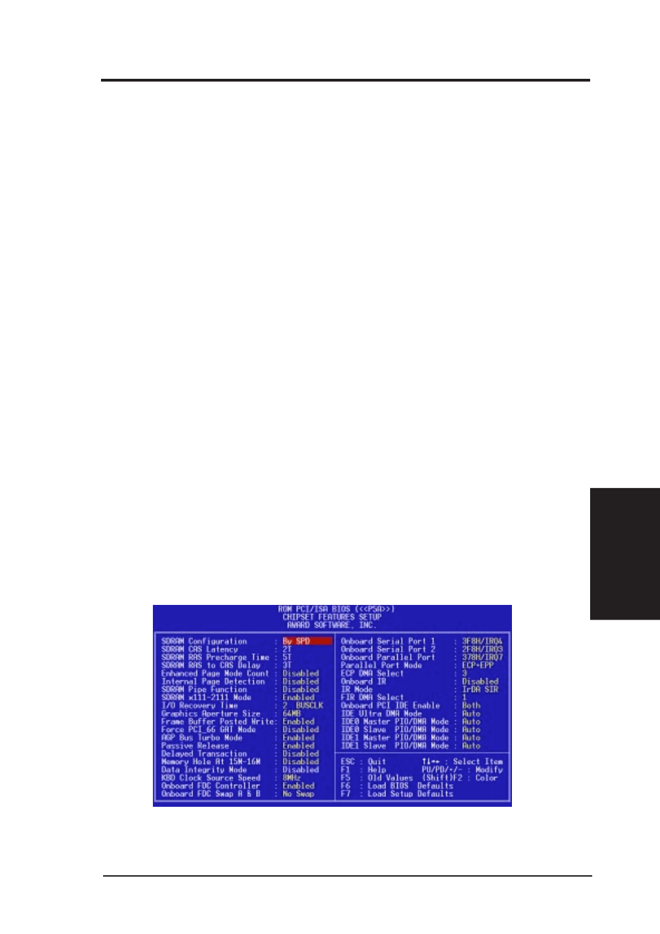 Iv. bios software, Chipset features setup | Asus P5A User Manual | Page 45 / 72