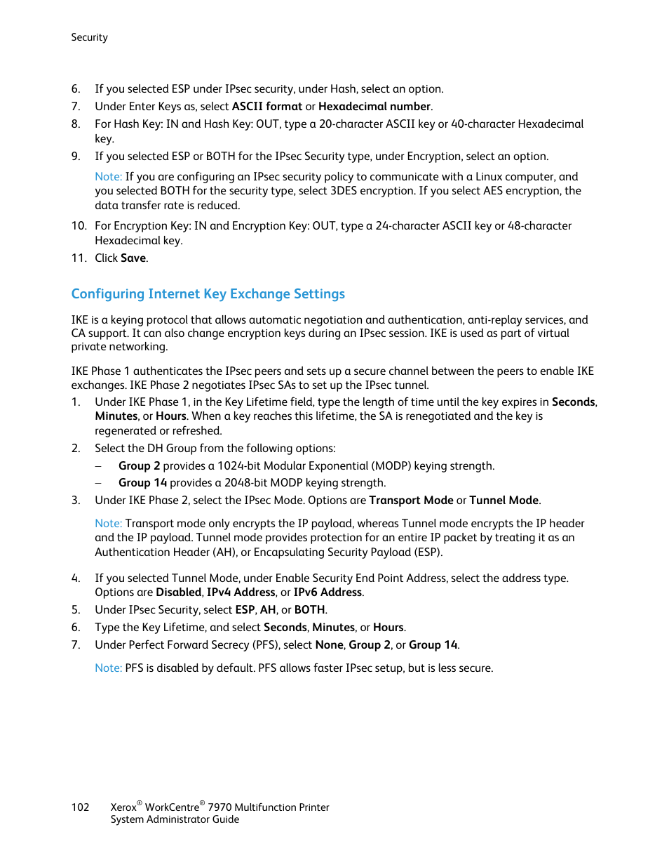 Configuring internet key exchange settings | Xerox WorkCentre 7970-2606 User Manual | Page 102 / 268