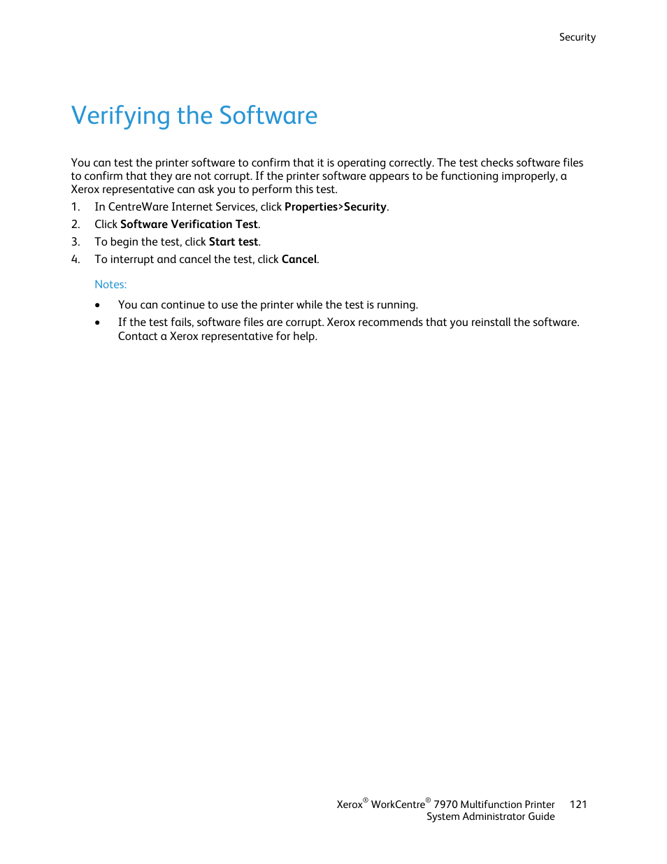 Verifying the software | Xerox WorkCentre 7970-2606 User Manual | Page 121 / 268