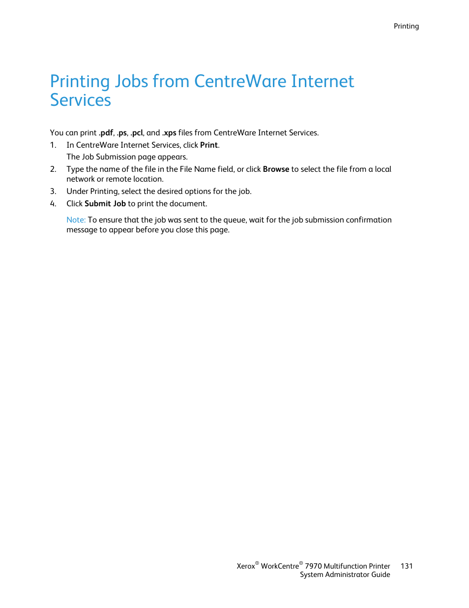 Printing jobs from centreware internet services | Xerox WorkCentre 7970-2606 User Manual | Page 131 / 268