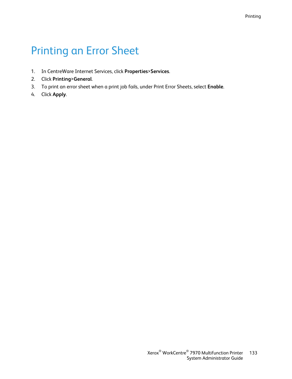 Printing an error sheet | Xerox WorkCentre 7970-2606 User Manual | Page 133 / 268