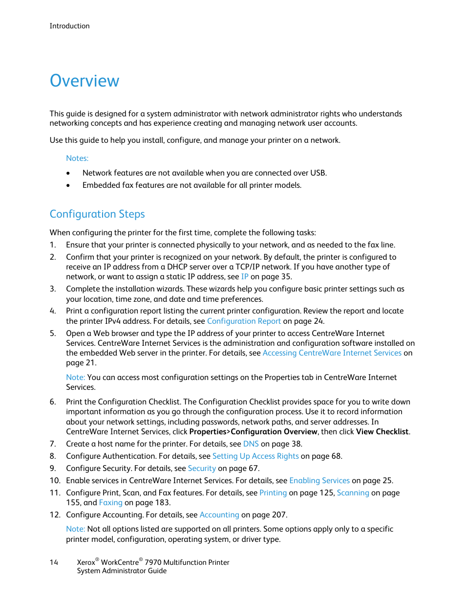 Overview, Configuration steps | Xerox WorkCentre 7970-2606 User Manual | Page 14 / 268