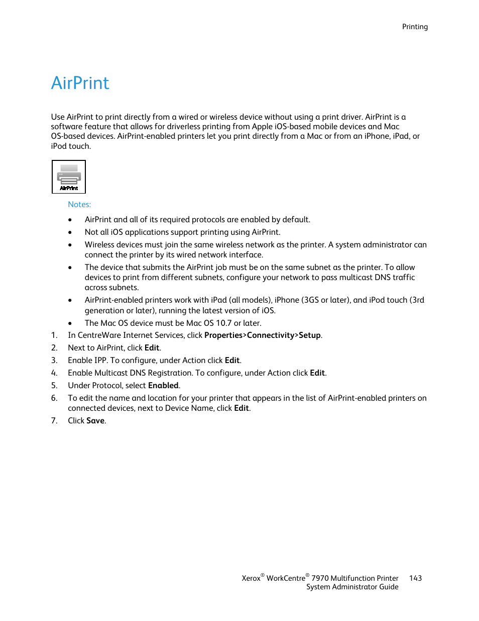 Airprint | Xerox WorkCentre 7970-2606 User Manual | Page 143 / 268