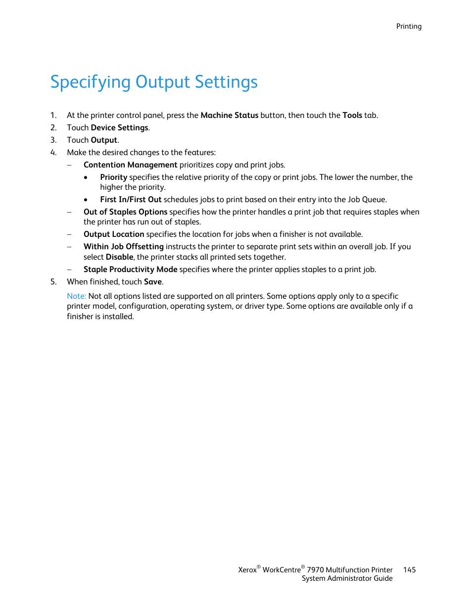 Specifying output settings | Xerox WorkCentre 7970-2606 User Manual | Page 145 / 268