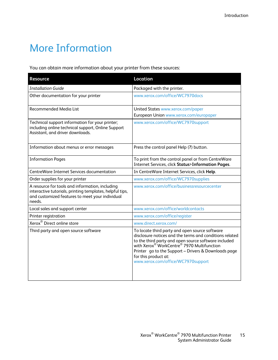 More information | Xerox WorkCentre 7970-2606 User Manual | Page 15 / 268