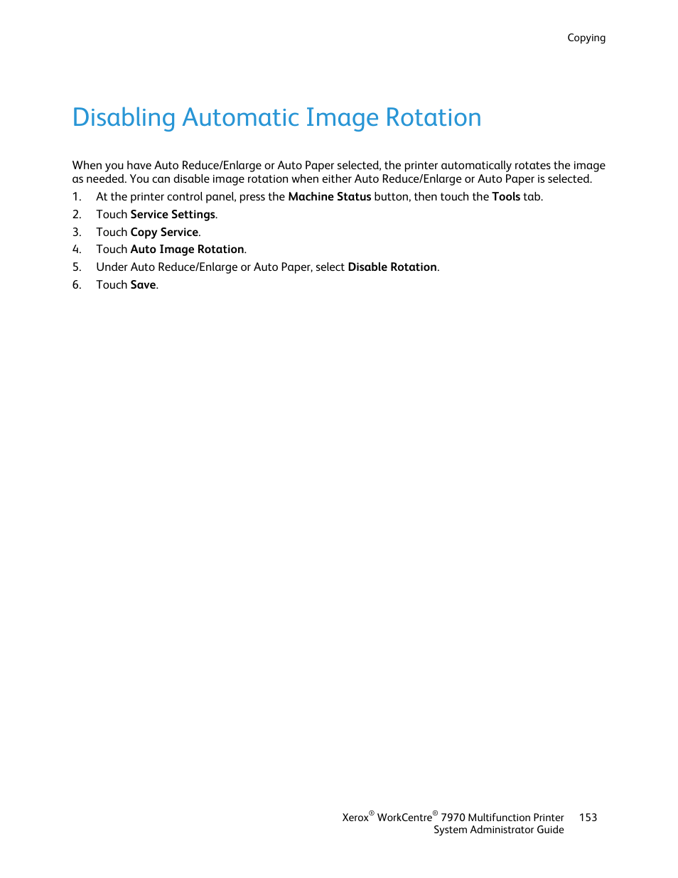 Disabling automatic image rotation | Xerox WorkCentre 7970-2606 User Manual | Page 153 / 268