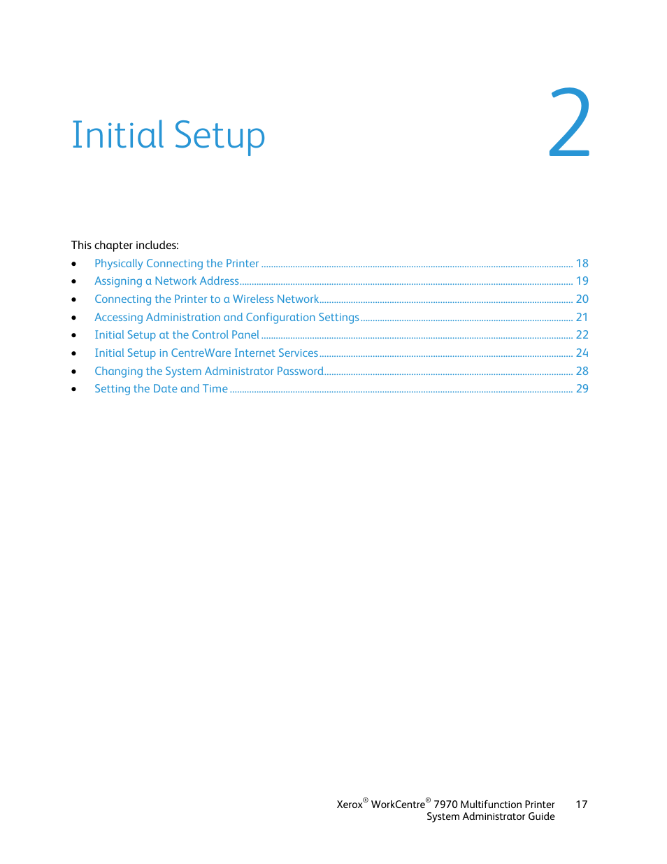 Initial setup | Xerox WorkCentre 7970-2606 User Manual | Page 17 / 268