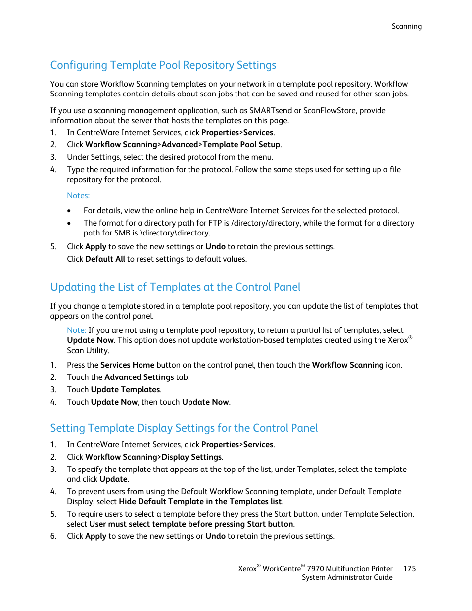 Configuring template pool repository settings | Xerox WorkCentre 7970-2606 User Manual | Page 175 / 268