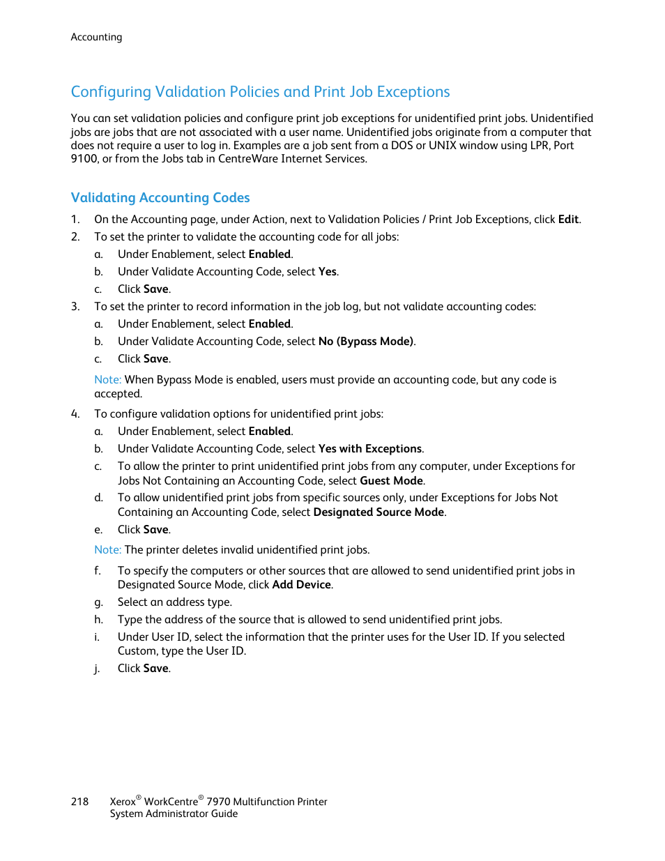 Validating accounting codes | Xerox WorkCentre 7970-2606 User Manual | Page 218 / 268