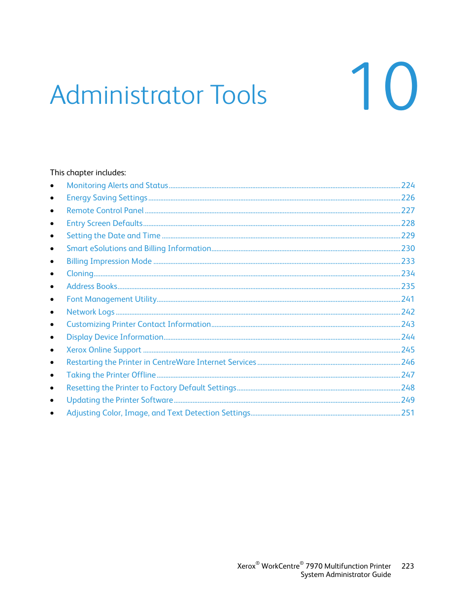 Administrator tools | Xerox WorkCentre 7970-2606 User Manual | Page 223 / 268