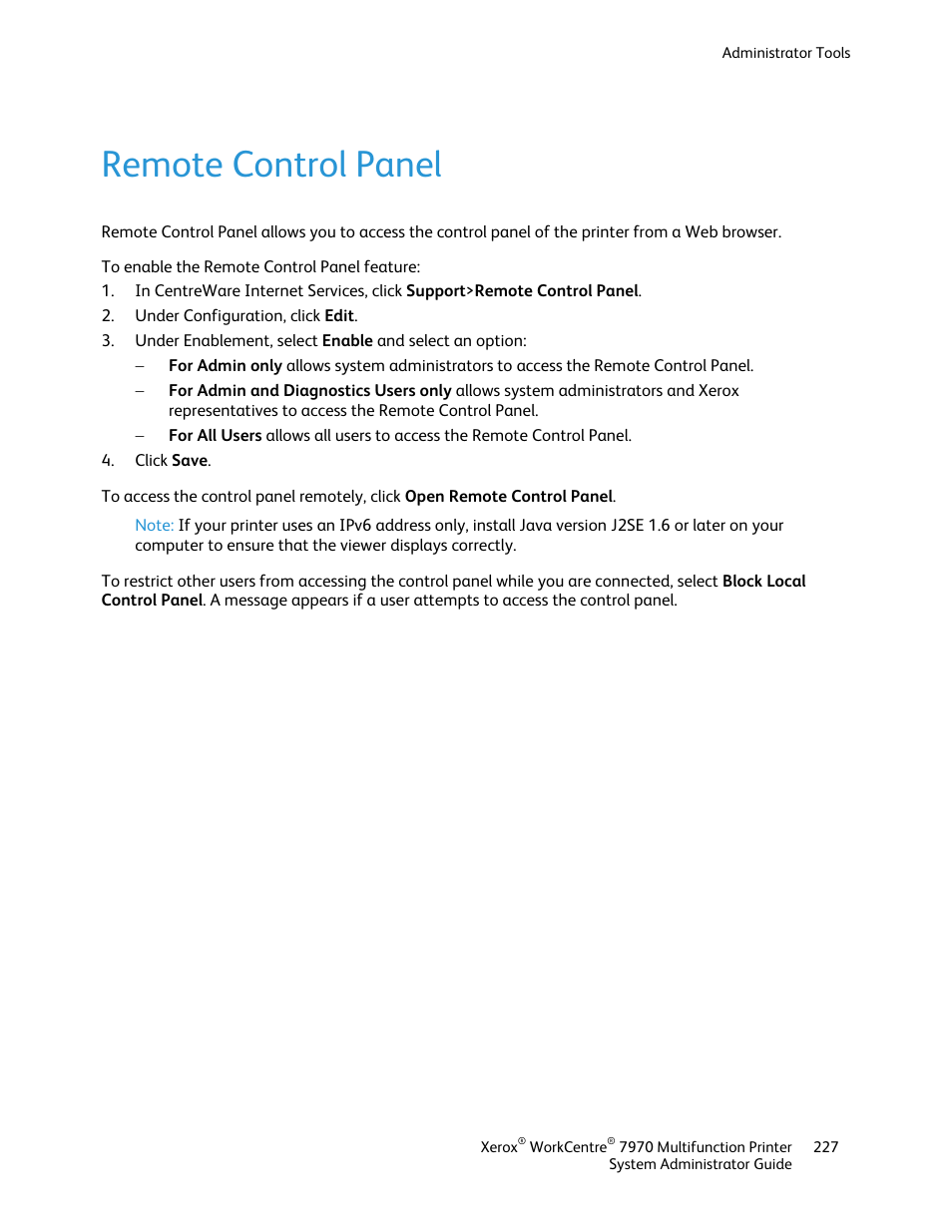 Remote control panel | Xerox WorkCentre 7970-2606 User Manual | Page 227 / 268