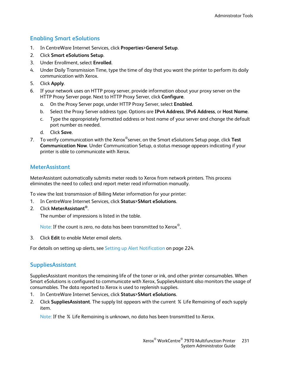 Enabling smart esolutions, Meterassistant, Suppliesassistant | Xerox WorkCentre 7970-2606 User Manual | Page 231 / 268