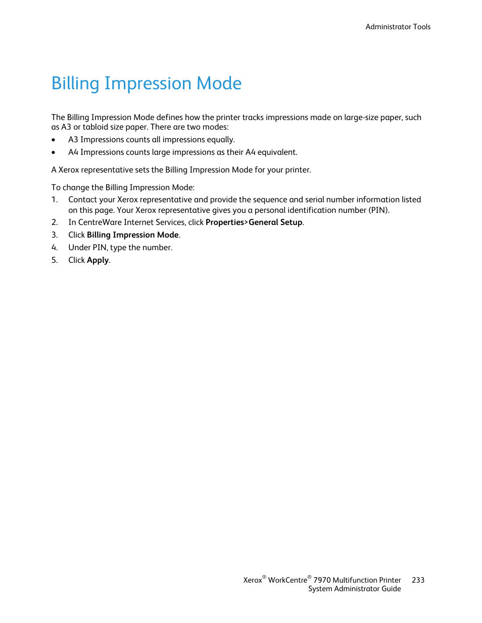 Billing impression mode | Xerox WorkCentre 7970-2606 User Manual | Page 233 / 268