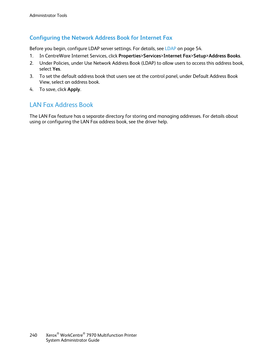 Lan fax address book | Xerox WorkCentre 7970-2606 User Manual | Page 240 / 268