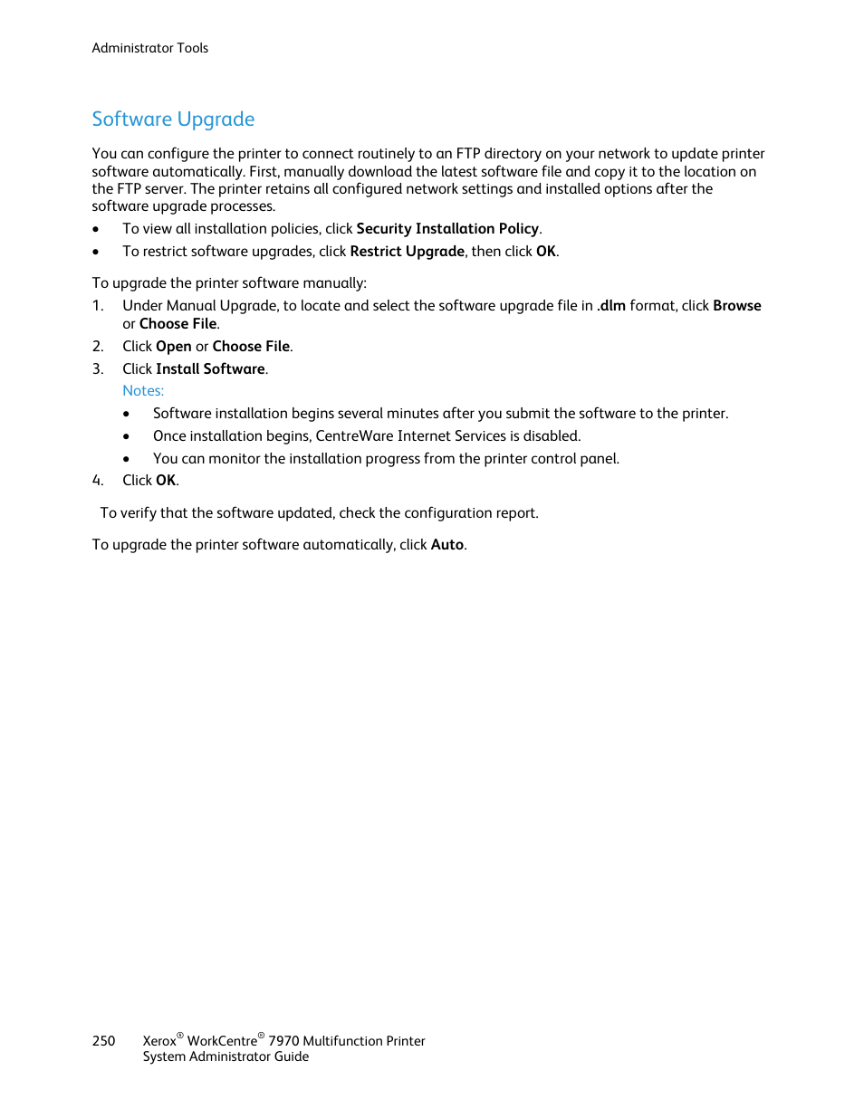 Software upgrade | Xerox WorkCentre 7970-2606 User Manual | Page 250 / 268