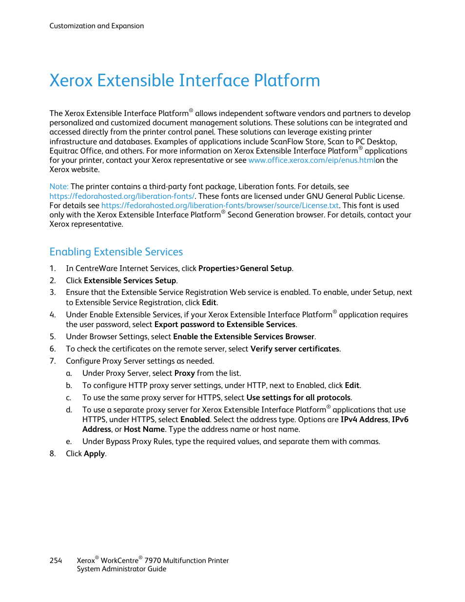 Xerox extensible interface platform, Enabling extensible services | Xerox WorkCentre 7970-2606 User Manual | Page 254 / 268