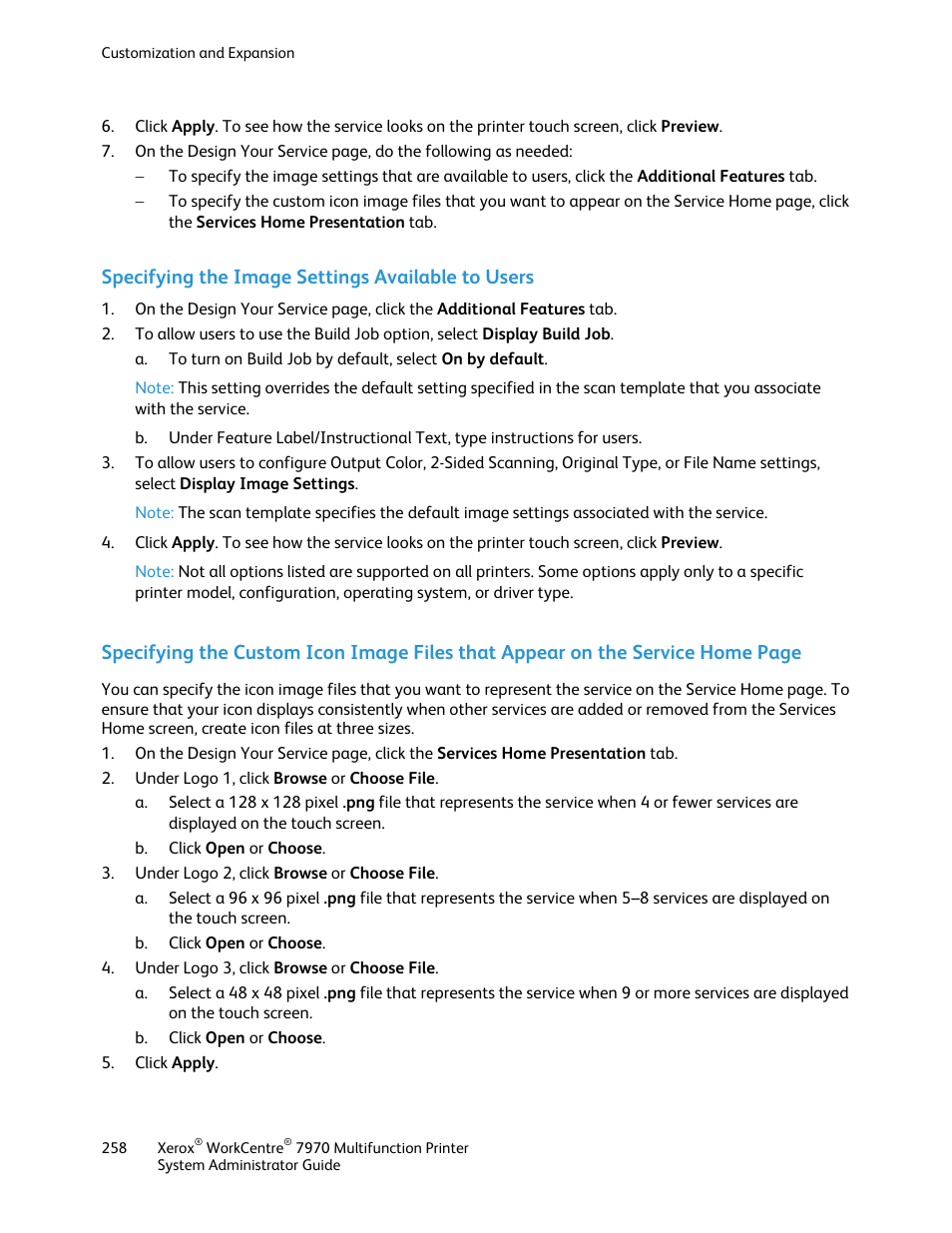 Specifying the image settings available to users | Xerox WorkCentre 7970-2606 User Manual | Page 258 / 268