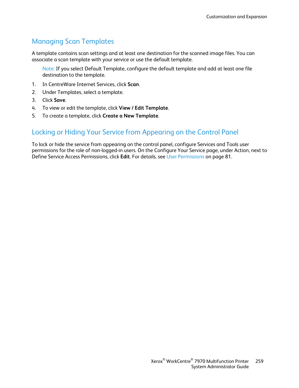 Managing scan templates | Xerox WorkCentre 7970-2606 User Manual | Page 259 / 268
