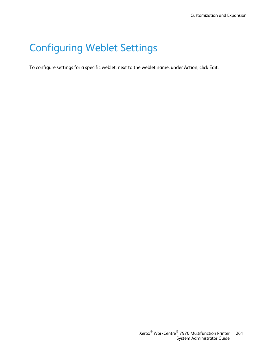 Configuring weblet settings | Xerox WorkCentre 7970-2606 User Manual | Page 261 / 268