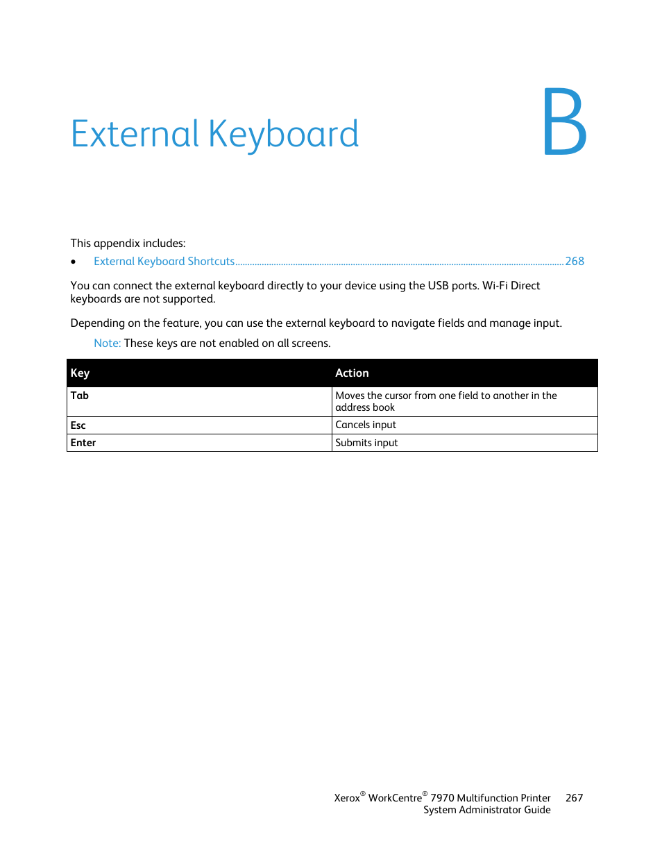 External keyboard | Xerox WorkCentre 7970-2606 User Manual | Page 267 / 268