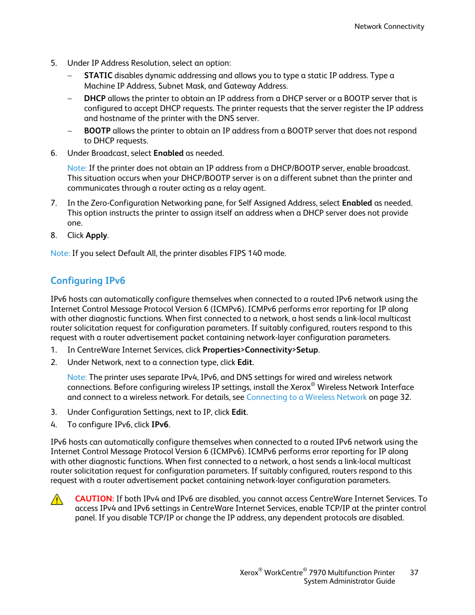 Configuring ipv6 | Xerox WorkCentre 7970-2606 User Manual | Page 37 / 268