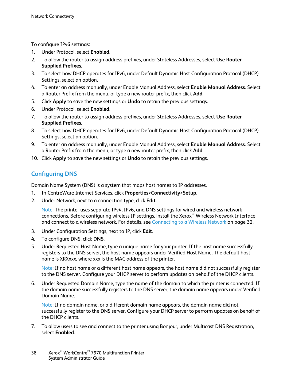 Configuring dns | Xerox WorkCentre 7970-2606 User Manual | Page 38 / 268