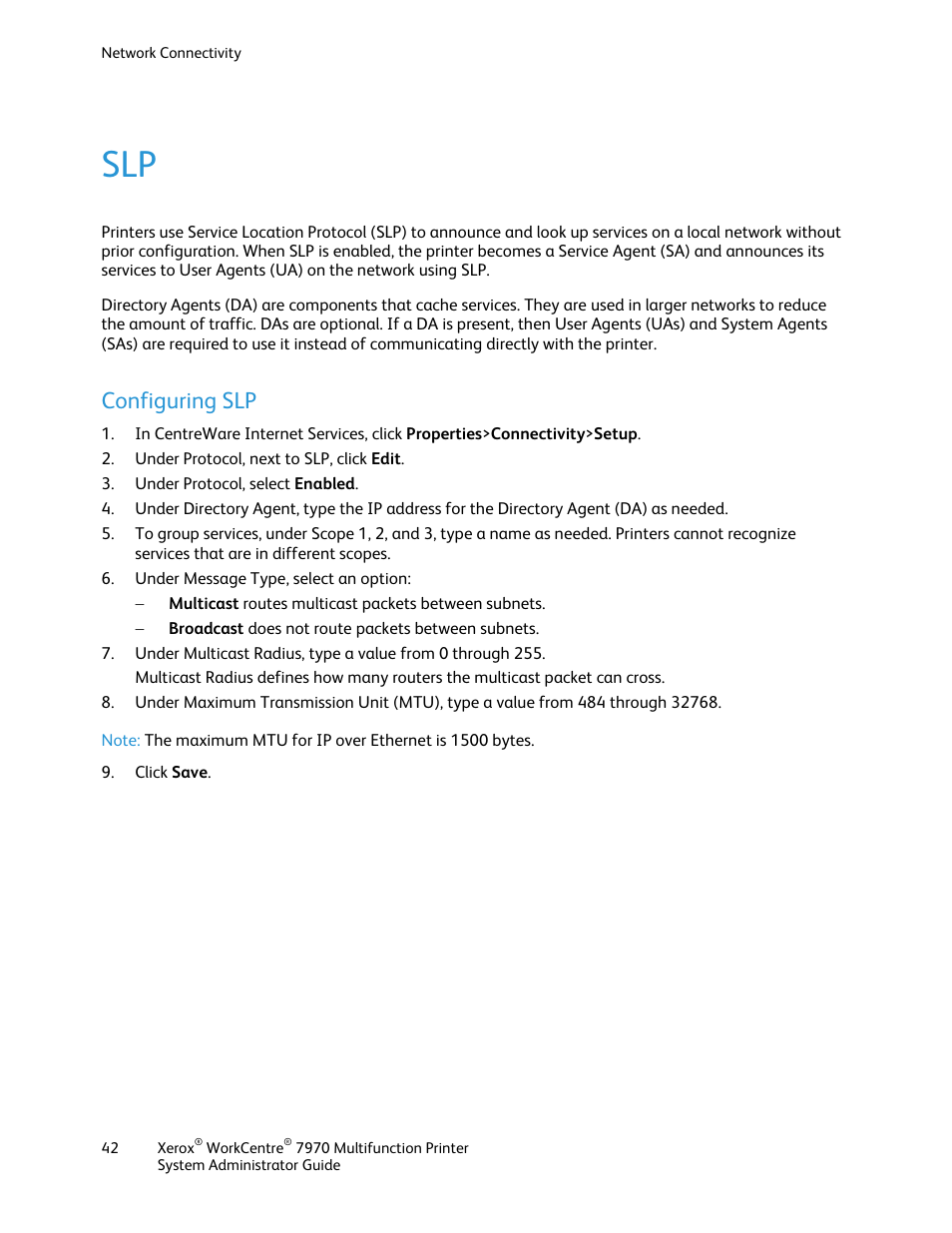 Configuring slp | Xerox WorkCentre 7970-2606 User Manual | Page 42 / 268