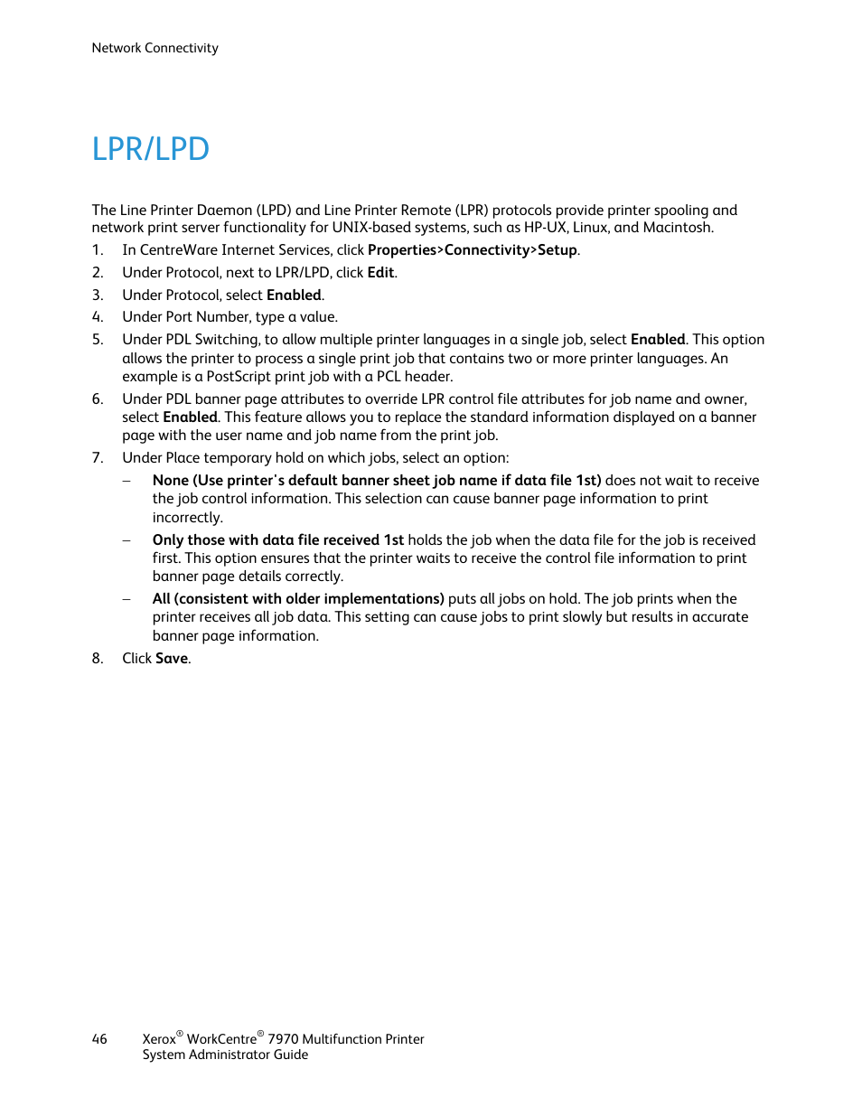 Lpr/lpd | Xerox WorkCentre 7970-2606 User Manual | Page 46 / 268