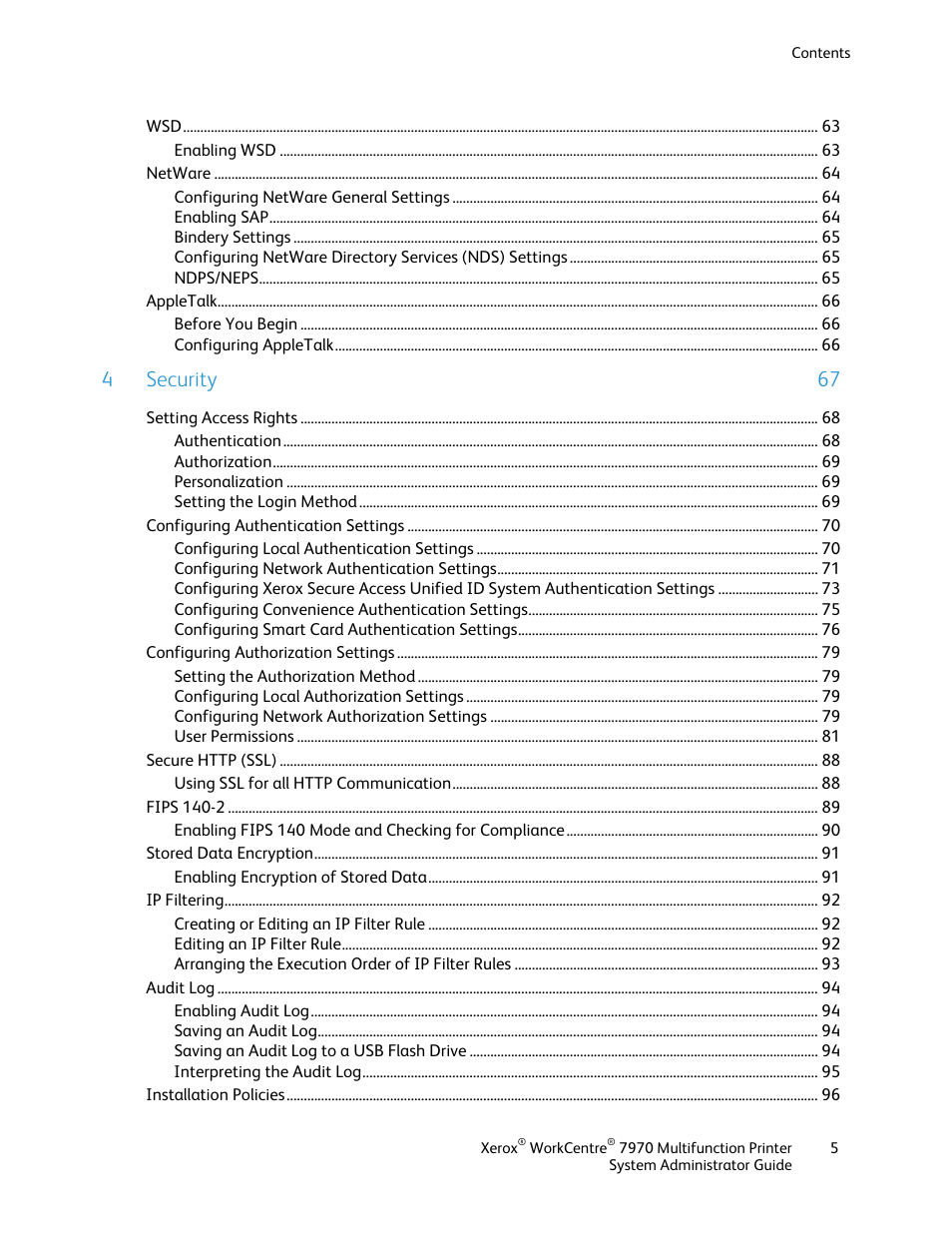 4 security 67 | Xerox WorkCentre 7970-2606 User Manual | Page 5 / 268