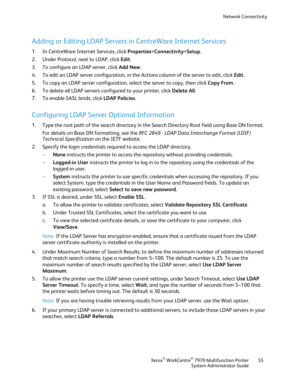 Configuring ldap server optional information | Xerox WorkCentre 7970-2606 User Manual | Page 55 / 268