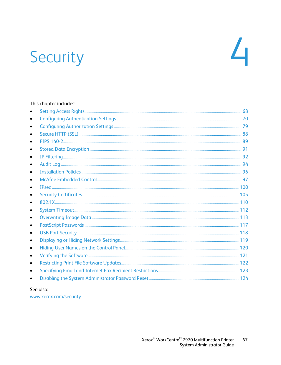Security | Xerox WorkCentre 7970-2606 User Manual | Page 67 / 268