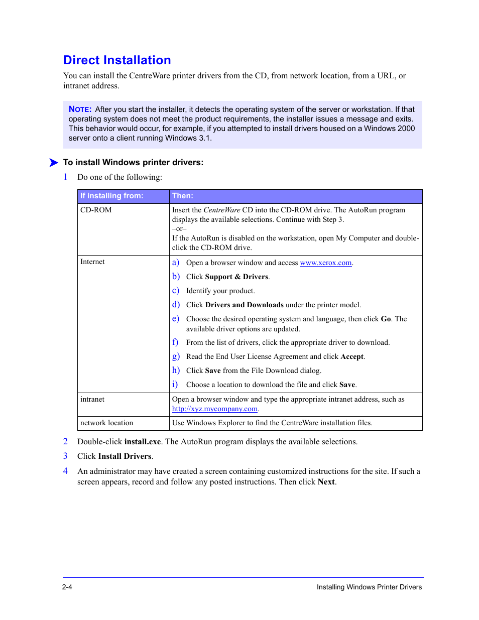 Direct installation, Direct installation -4 | Xerox WorkCentre 7655-7665-7675-5897 User Manual | Page 16 / 60