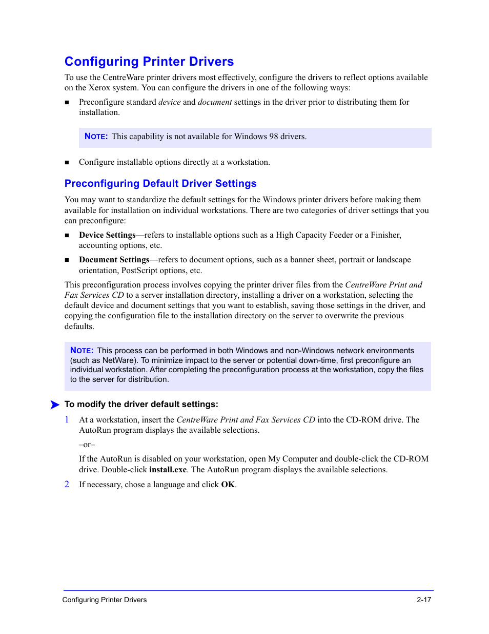 Configuring printer drivers, Preconfiguring default driver settings, Preconfiguring default driver settings -1 | Configuring printer drivers -17, Preconfiguring default driver settings -17 | Xerox WorkCentre 7655-7665-7675-5897 User Manual | Page 29 / 60