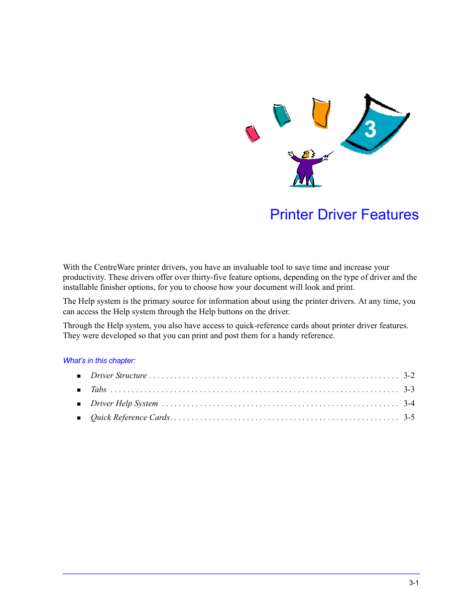 Printer driver features, Chapter 3, Printer driver features -1 | Xerox WorkCentre 7655-7665-7675-5897 User Manual | Page 39 / 60