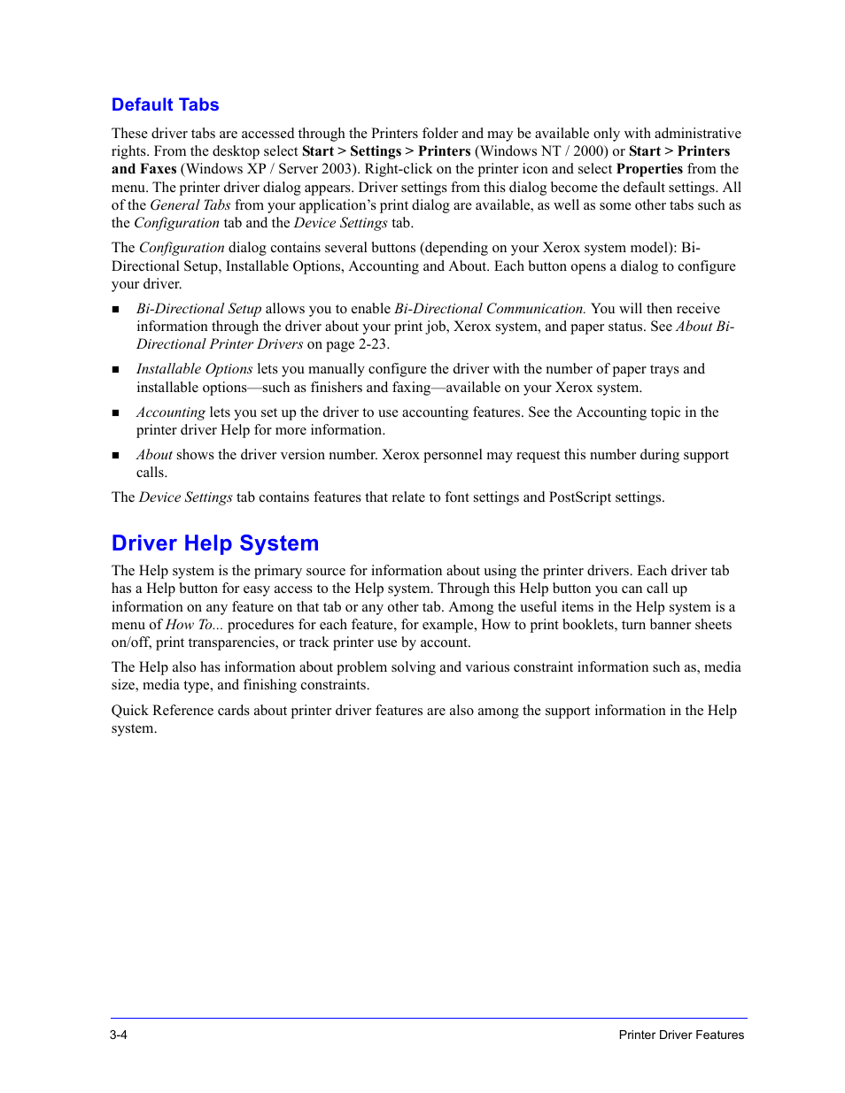 Default tabs, Driver help system, Driver help system -4 | Xerox WorkCentre 7655-7665-7675-5897 User Manual | Page 42 / 60